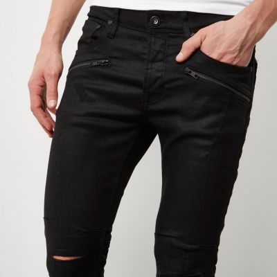 Black coated Sid biker skinny jeans